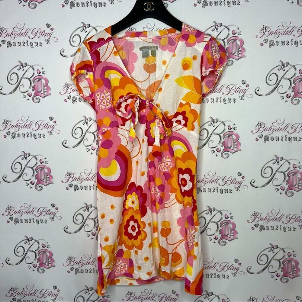 TRL dress psychedelic pattern floral pink orange yellow white pin up girl style